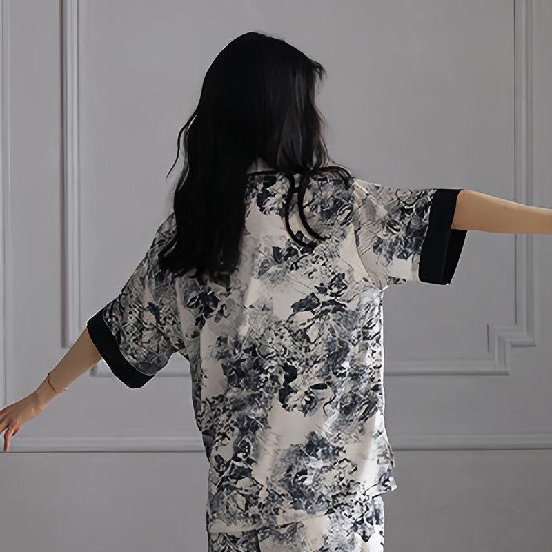 Pajamas Women'S Suit High-End Ink Painting Summer Short-Sleeved Trousers Loose Large-Size Loungewear Women