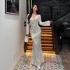 Lace Splice Deep V-Neck Mermaid Long Dress