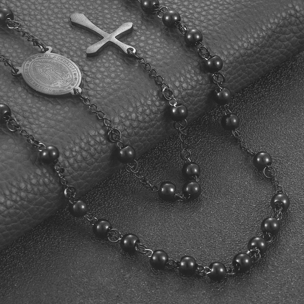 Neue Mode Edelstahl Vintage Kreuz Böhmen Religiöser Rosenkranz Anhänger Halskette Für Frauen Männer Charm Schmuck Geschenke