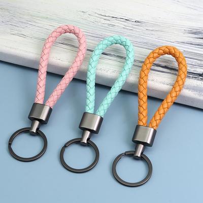 Woven PU Leather Keychain & Colorful Bag Charm with Metal Buckle - Anti-Lost Design for Couples