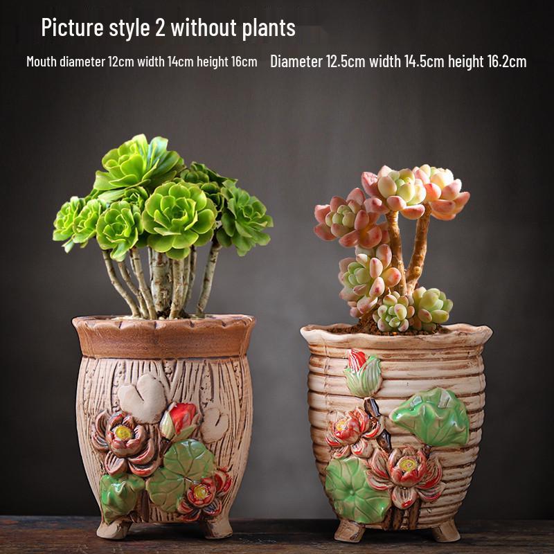 Large Creative Ceramic Terracotta Pot for Succulents - Breathable, Coarse Pottery, Album Style, Suitable for Silk Flowers.