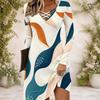 Women Criss Cross V Neck Long Sleeve Floral Printed Fitted Curved Hem Dress