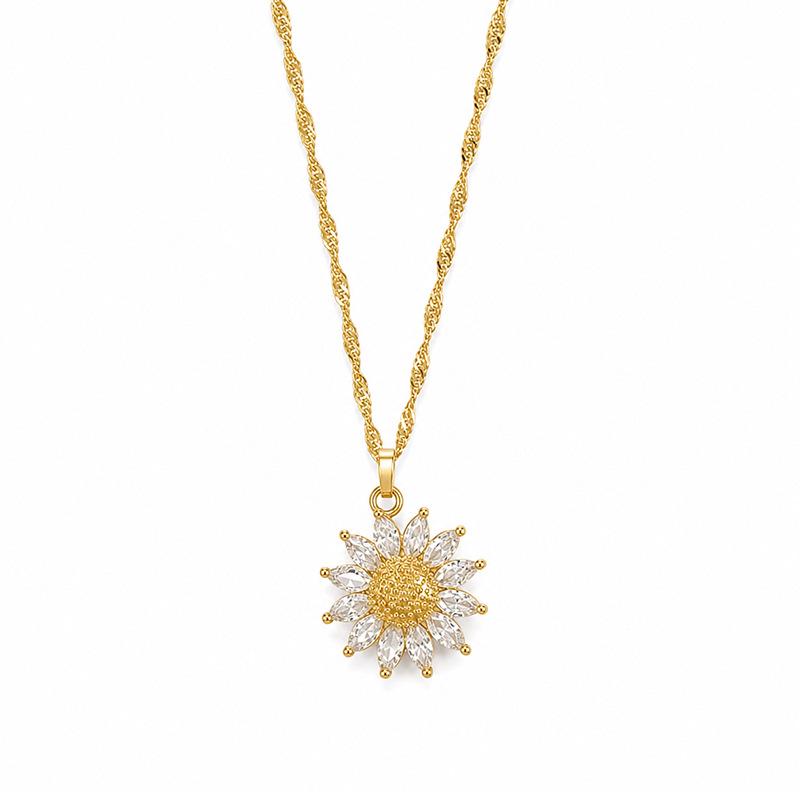 Cosmic Planet Women's Sun Copper Necklace with Zirconia Clavicle Chain and 18k Gold Diamonds