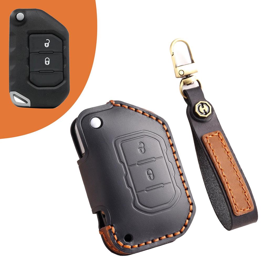 Leather Key Cover for Jeep Wrangler & Gladiator 24 Models - Men's Off-Road Accessory