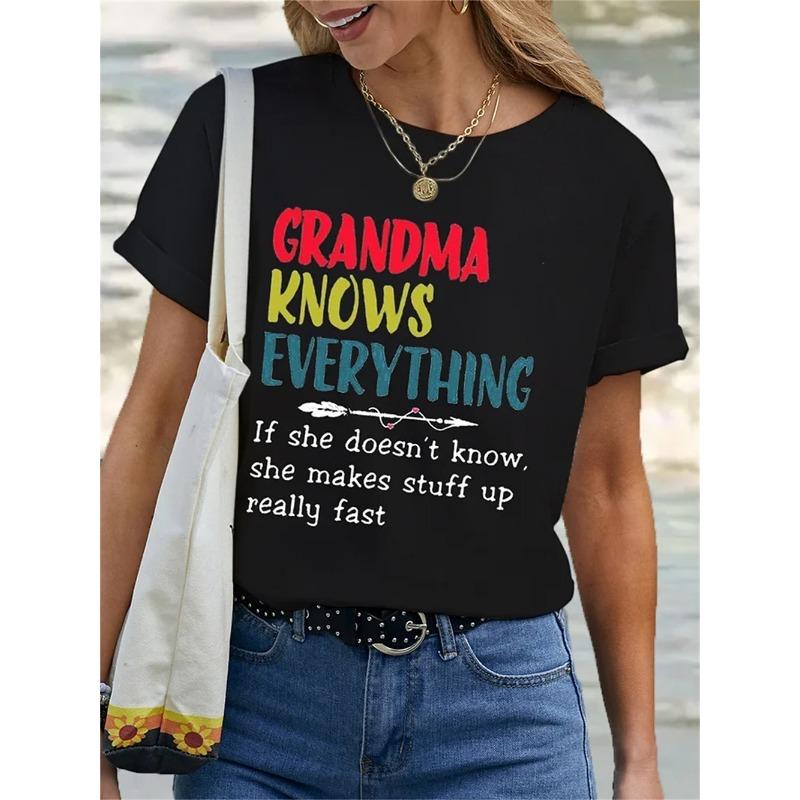 Women's T Shirt Basic Letter Print Short Sleeve Regular Tops Round Neck Daily Weekend Black White Blue Purple Gray