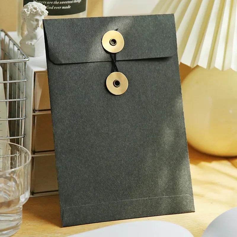 Kraft Paper Envelope Vintage Winding Ticket File Documents Bag with Button String Tie Retro Business Greeting Cards Storage Bag