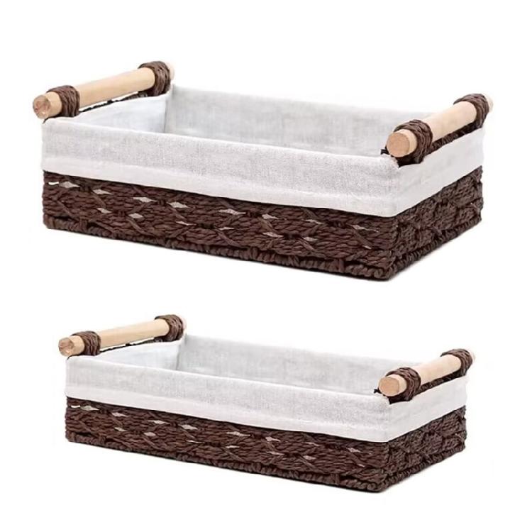 Элегантная плетеная корзина с деревянной ручкой удобный в использовании контейнер для хранения из натурального ротанга держатель для организации кухонного беспорядка 1770₽