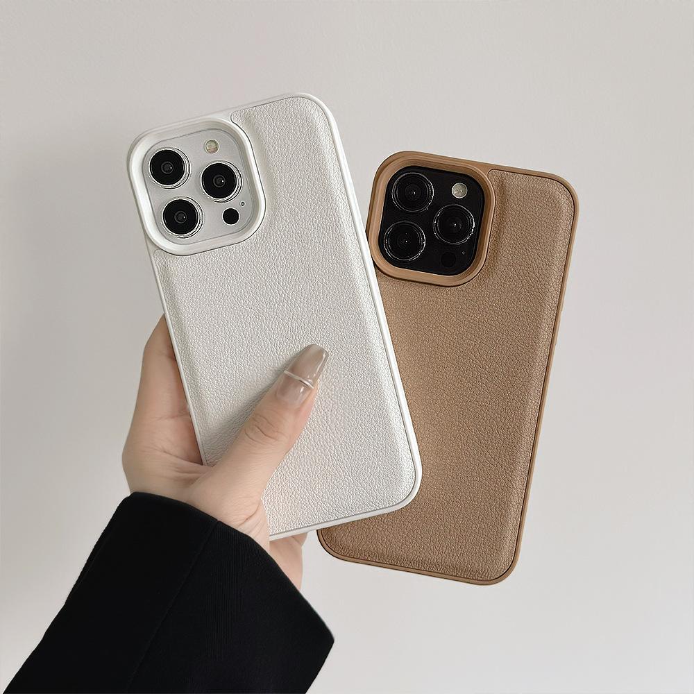 Premium Khaki Color Suitable for Apple 15 Phone Case IPhone 16promax Autumn and Winter Leather 11 Solid Color 13 Hard 14