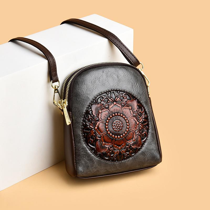 Single Shoulder Bag, Retro Peony Flower Embossed Texture, Crossbody Bag, Crossbody Bag, New Chinese Style Leisure Commuting Bag