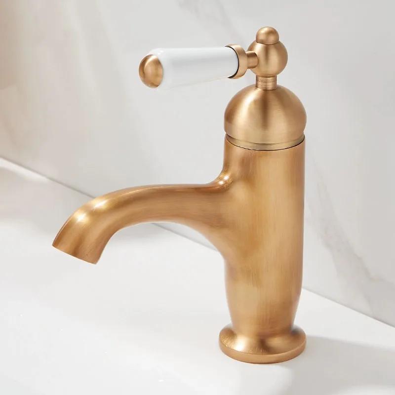 Brush Gold Basin Faucet Chrome Hot and Cold Mixers Antique Wash Basin Faucet Taps Ceramic handle Basin Faucets