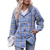 Women Oversized Plaid Flannel Hooded Long Sleeve Casual Shirt Jacket