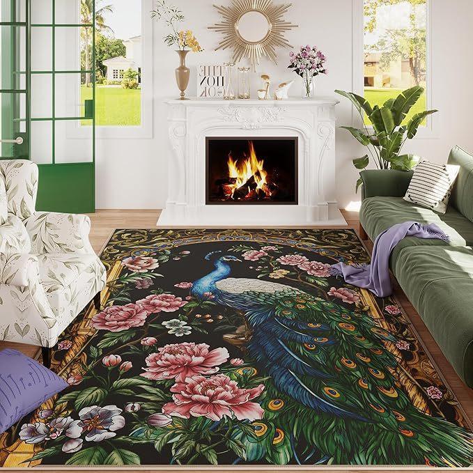 Living Room Peacock Carpet Non Slip Floor Mat Living Room Bedroom Floor Mat Sofa Tea Table Mat