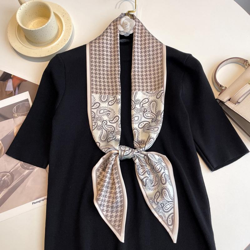 New Summer Small Long Striped Silk Scarf for Women with Versatile Extra Long Hair Strap Scarf Korean Diamond Strap Streamer