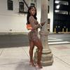 European and American Women's Clothing Leopard Print Crew Neck Long-sleeved Dress Elegant Mesh Short Hip Skirt High Sense