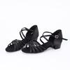 Children's Latin Dance Shoes: Women's Soft Sole, Mid-Heel for Professional Practice, Summer White Competition Grading.