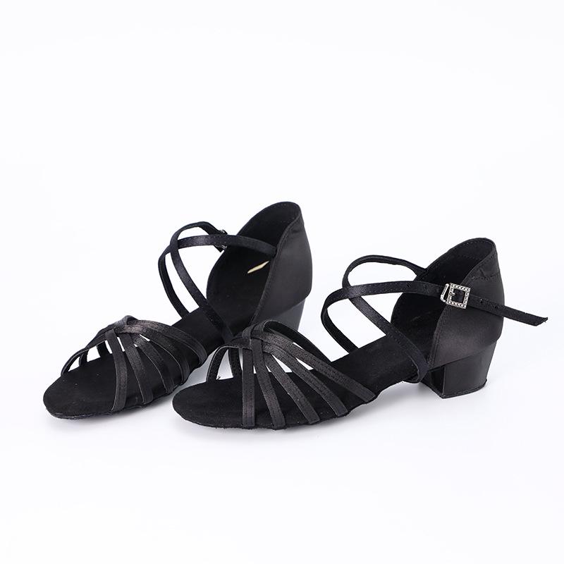 Children's Latin Dance Shoes: Women's Soft Sole, Mid-Heel for Professional Practice, Summer White Competition Grading.