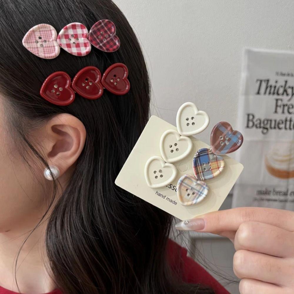 Heart Shape Plaid Hair Clip Non Slip Alligator Clip Cute Heart Hair Clip  Gifts