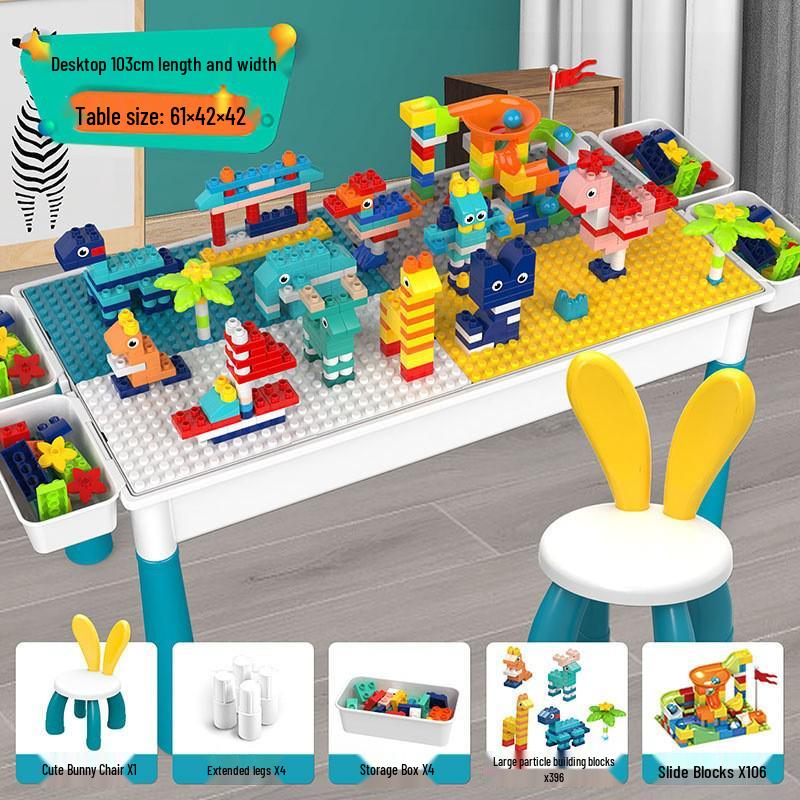 Multifunctional Building Block Table for Kids, Compatible with Large Lego Pieces, Educational Toy for Boys Ages 3-6