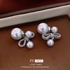 Gold-Plated Silver Bow Pearl Earrings: Retro, Elegant, and Luxurious Studs