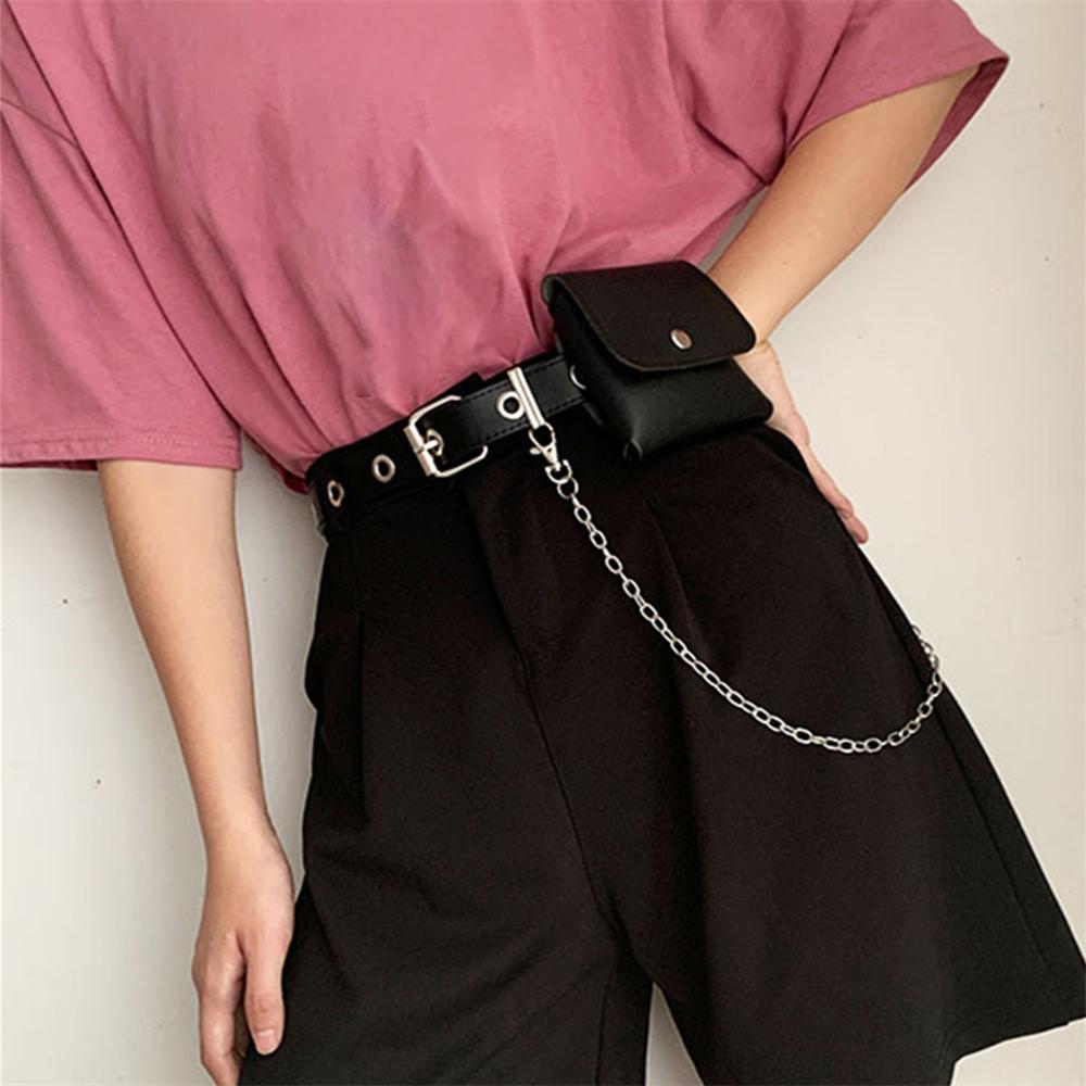 Super Cool Black Leather Punk Bag Belt Sweet Design Chain Belt with Bag Ins High Fashion New
