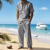 Men's European & American Linen Short Sleeve Shirt and Long Pants Set for Summer