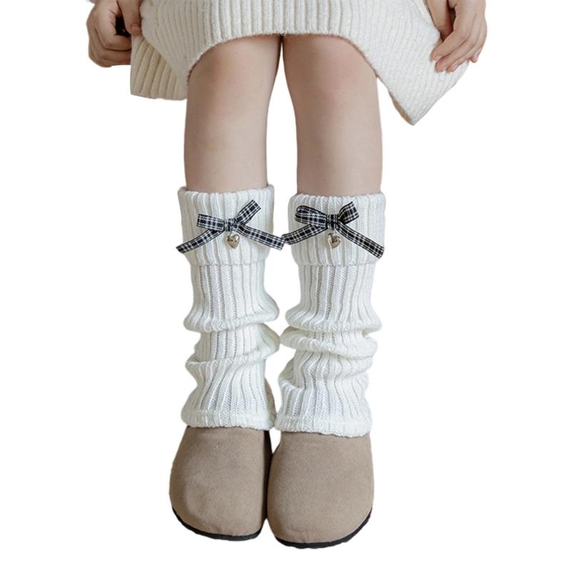 Womens Girls Lovely Leg Warmers Bows Knitted Flared Leg Sleeves Gotik Crochet Baggy Cuffs Ankle Heap Socks Streetwear