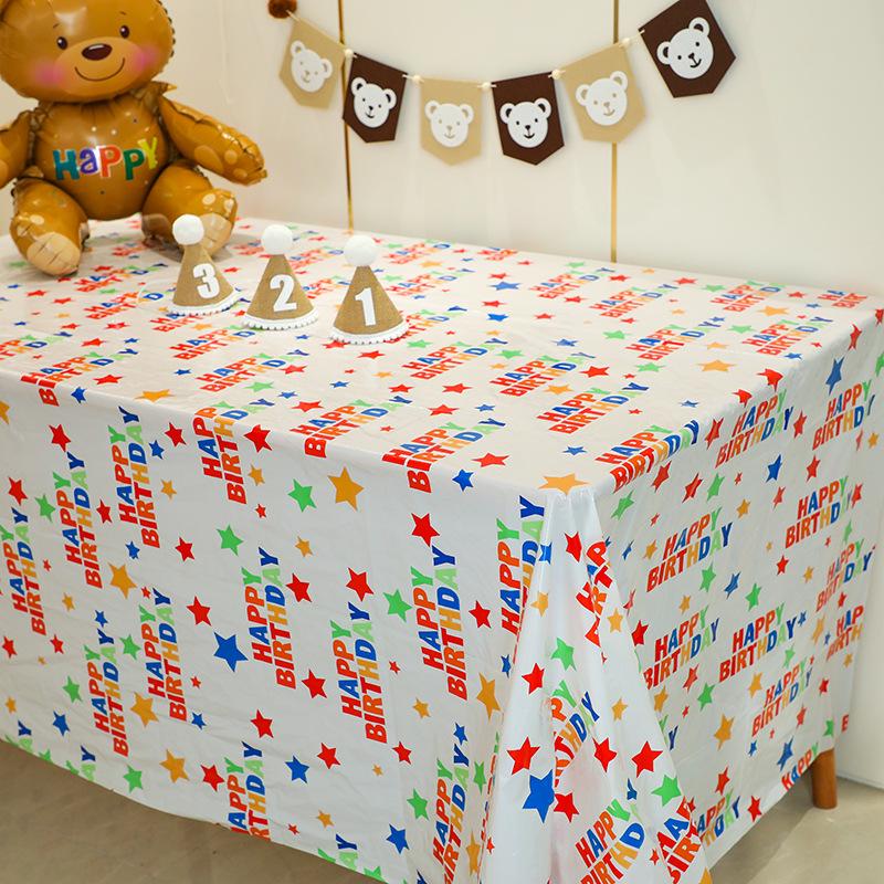 Disposable PEVA Cartoon Balloon Tablecloth - Oil-Proof, Thickened for Birthdays & Kindergarten Parties