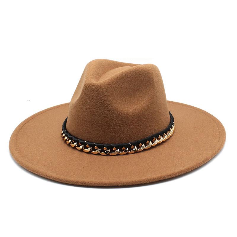 2022 Men'S And Women'S Chain Top Hat Flat Edge Straight Edge Peachheart Top Woolen Jazz Hat