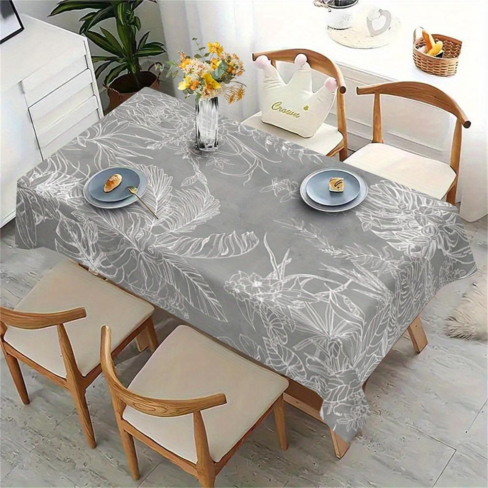 1pc  Grey Tropical Leaf Print Tablecloth,   Dining Table Cover for Kitchen Dining Room Party Decor