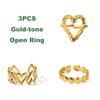 1/3PCS Adjustable Full Circle Hollow Heart-Shaped Open Cuff Ring Stainless Steel Jewelry Irregular Stackable Rings For Women