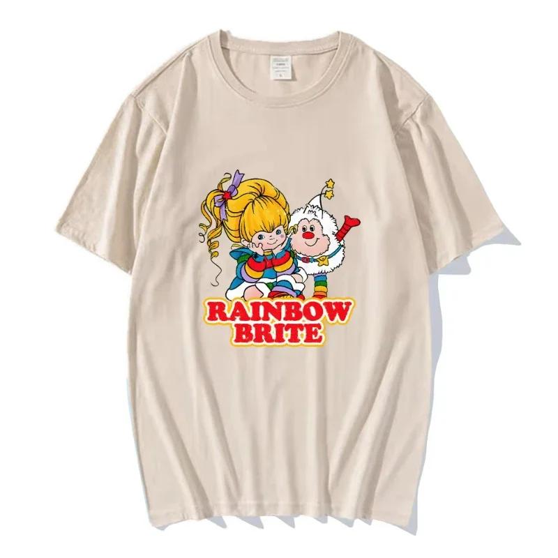 T-shirt Rainbow Brite Stampa Cartone Animato Carina Vintage per Primavera Estate Cotone Puro Girocollo Unisex T-shirt Magliette Top