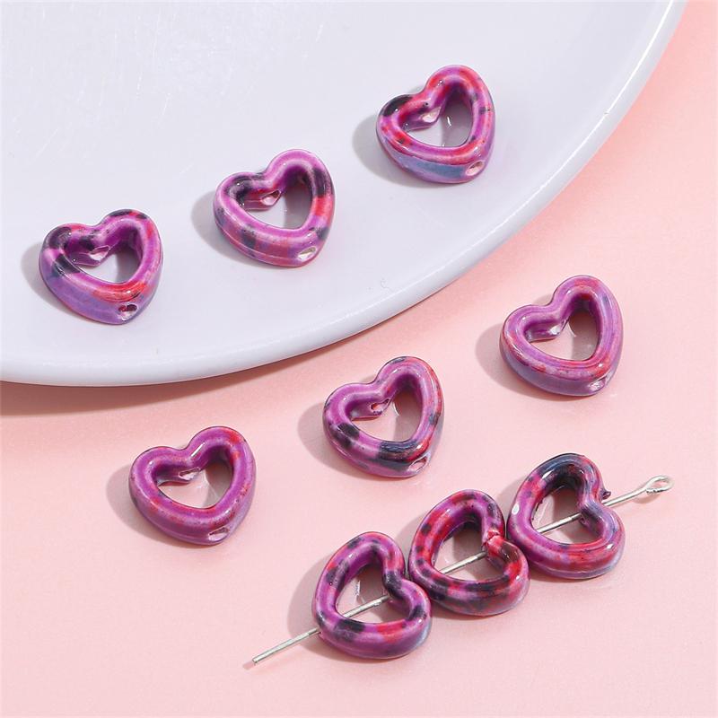 

4 шт. 12x13 мм фарфоровые керамические бусины в форме сердца для ожерелья, браслета, серьг DIY изготовления ювелирных изделий фиолетовый