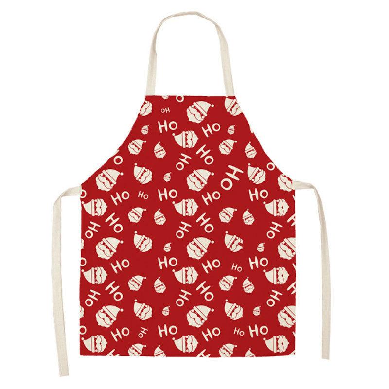 Christmas Snowflake Reindeer Gingerbread Man Print Linen Apron Sleeveless Dirty Resistant Cooking Bib 47x38cm 68x55cm