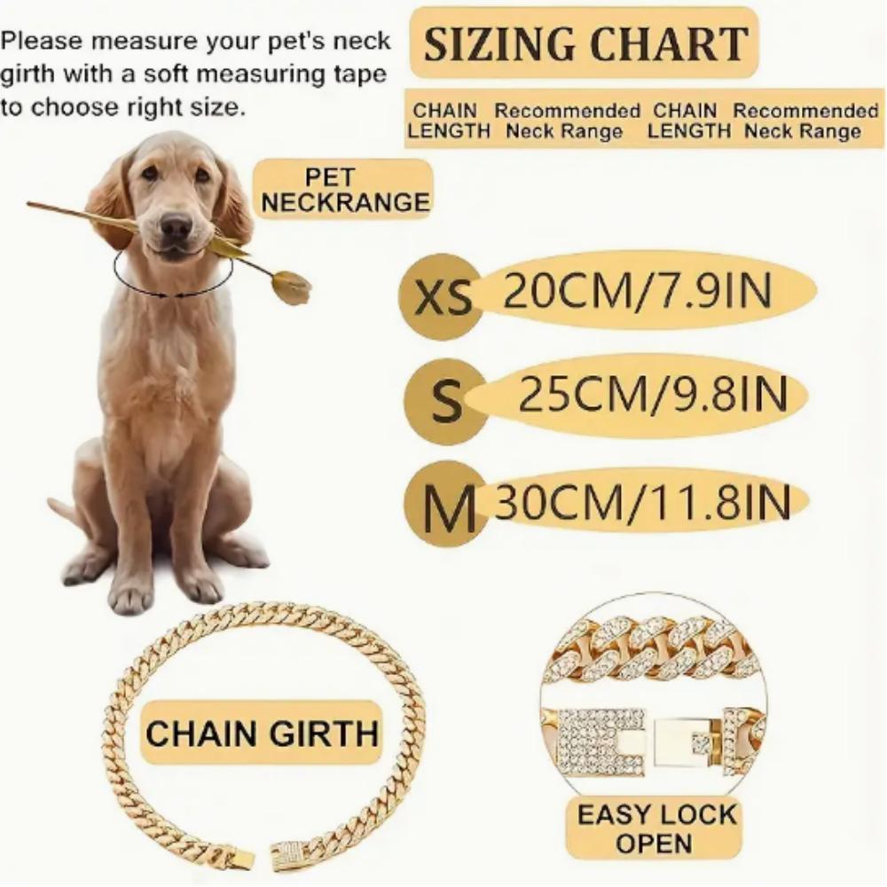 Luxury gold imitation diamond pet collar - Cuban chain cat and dog exclusive, hip-hop style daily wear and party accessories