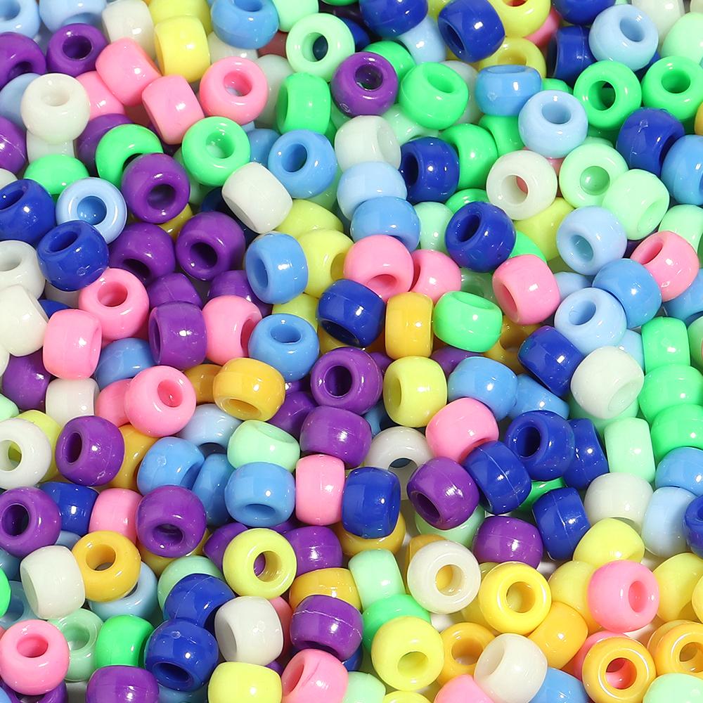 200pcs 6x9mm Solid Color Pony Beads Large Hole Loose Spacer Acrylic Beads For DIY Handmade Bracelets Keychain Supplies Wholesale