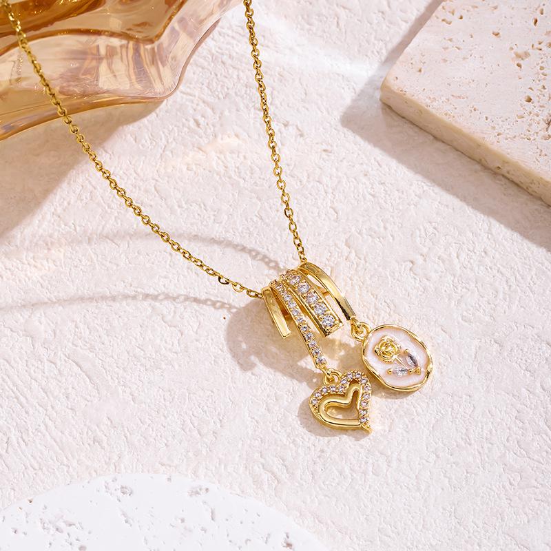 2026 High-End Titanium Steel Zirconia Necklace with Micro-Paved Copper Pendant for Women