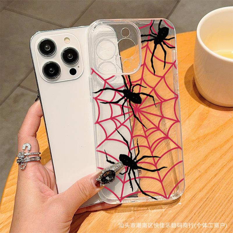 Spider Web for Apple 16/15/14/13 mobile phone case iPhone12/11PROMAX transparent protective case