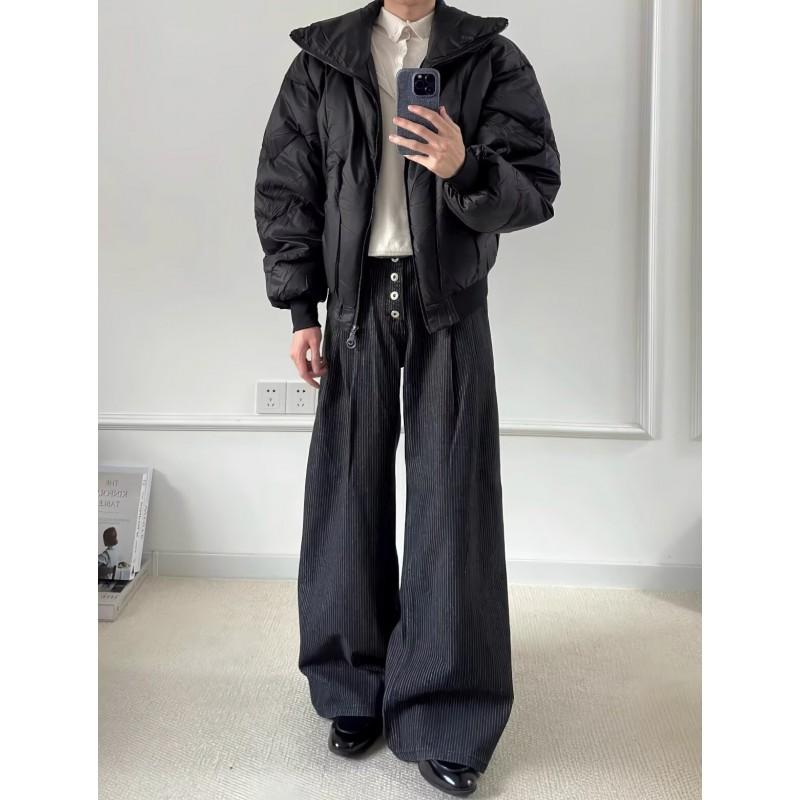 Mens Striped Wide Leg Trousers Loose Straight Fit Casual Pants Fashion
