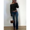 Women Loose Off Shoulder Long Sleeve Knit Cropped Sweater