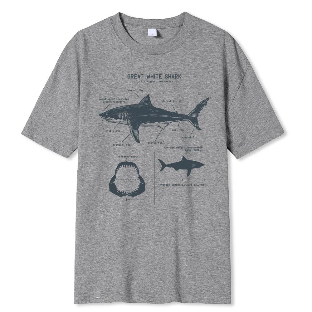 Great White Shark Anatomy T-Shirt Summer Street Short Sleeve Hip Hop Punk Style Boy Casual Tops Fashion White Tees