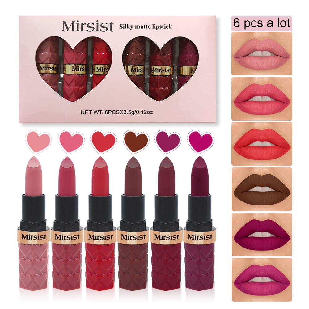 Набор матовых помад Mirsist из 3 штук: Водостойкий, Стойкий к выцветанию, Не липкий, и Покрытие с эффектом тумана.
