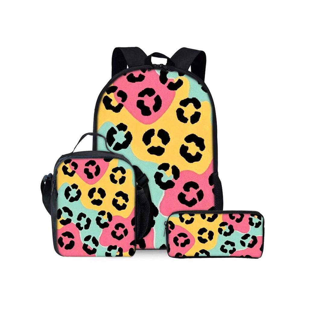 Animal Texture Print Three Piece Backpacks Set for Boy and Girls Best Gifts 2D Flat Cartoon School Bag for Children