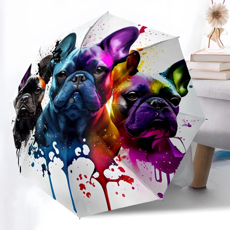 1pc Sturdy 8-Bone Auto Umbrella, Bulldog Umbrella, Digital Printed, Foldable Umbrella for On-the-Go Outdoor Use