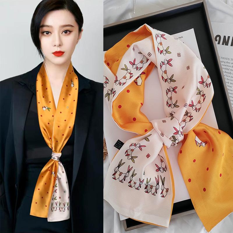 Luxury Design Women Summer Long Silk Scarf Hair Headband Foulard Skinny Bag Scarves Neckerchief Lady Shirt Decorative Streamers