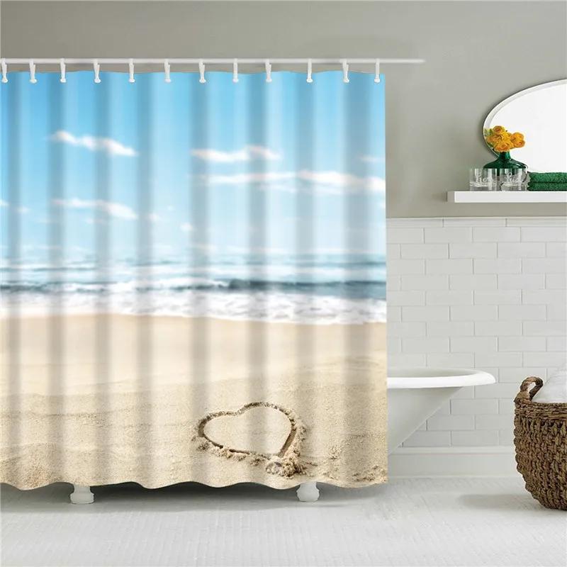 Beach Sea Seaside Shower Curtains Nature Scenery Waterproof 3d Bathroom Curtains Home Decoration Washable Bath Screen with Hooks