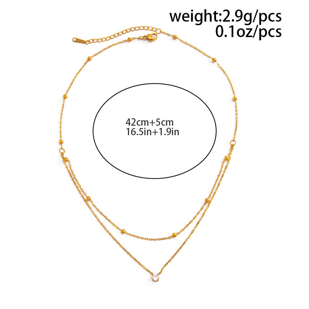 Salircon Stylish Shiny Zircon Doublelayer Staniless Steel Pendant Necklace Waterproof 18k Gold Plated Choker Fashion Jewelry New