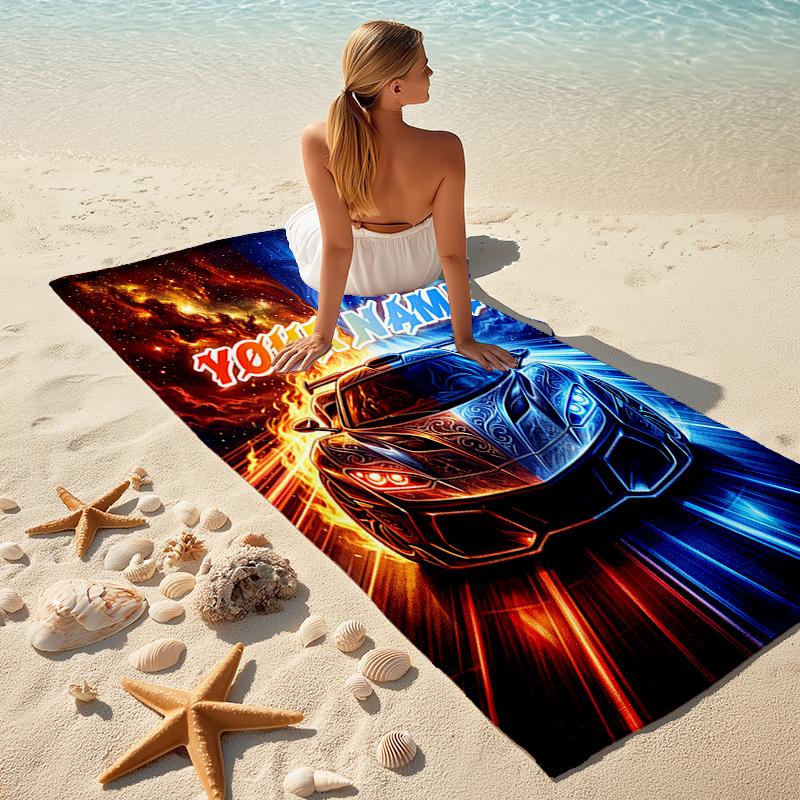 1PC Custom Name Through Flames" Beach Towel Highly Absorbent And Sand-Resistant Towel for Swimming, Pool, Yoga, And Travel Lightweight