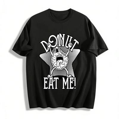 Donut Eat Me Grafik-T-Shirt Lustiges Streetstyle Freizeit-Oberteil Reines Baumwoll-T-Shirt