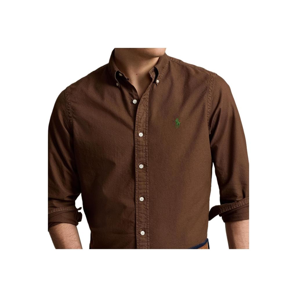 Polo Ralph Lauren Logo Solid Color Single-Breasted Loose Long Sleeve Shirt Men Shirts Chocolate MNPOWOV16823852-200