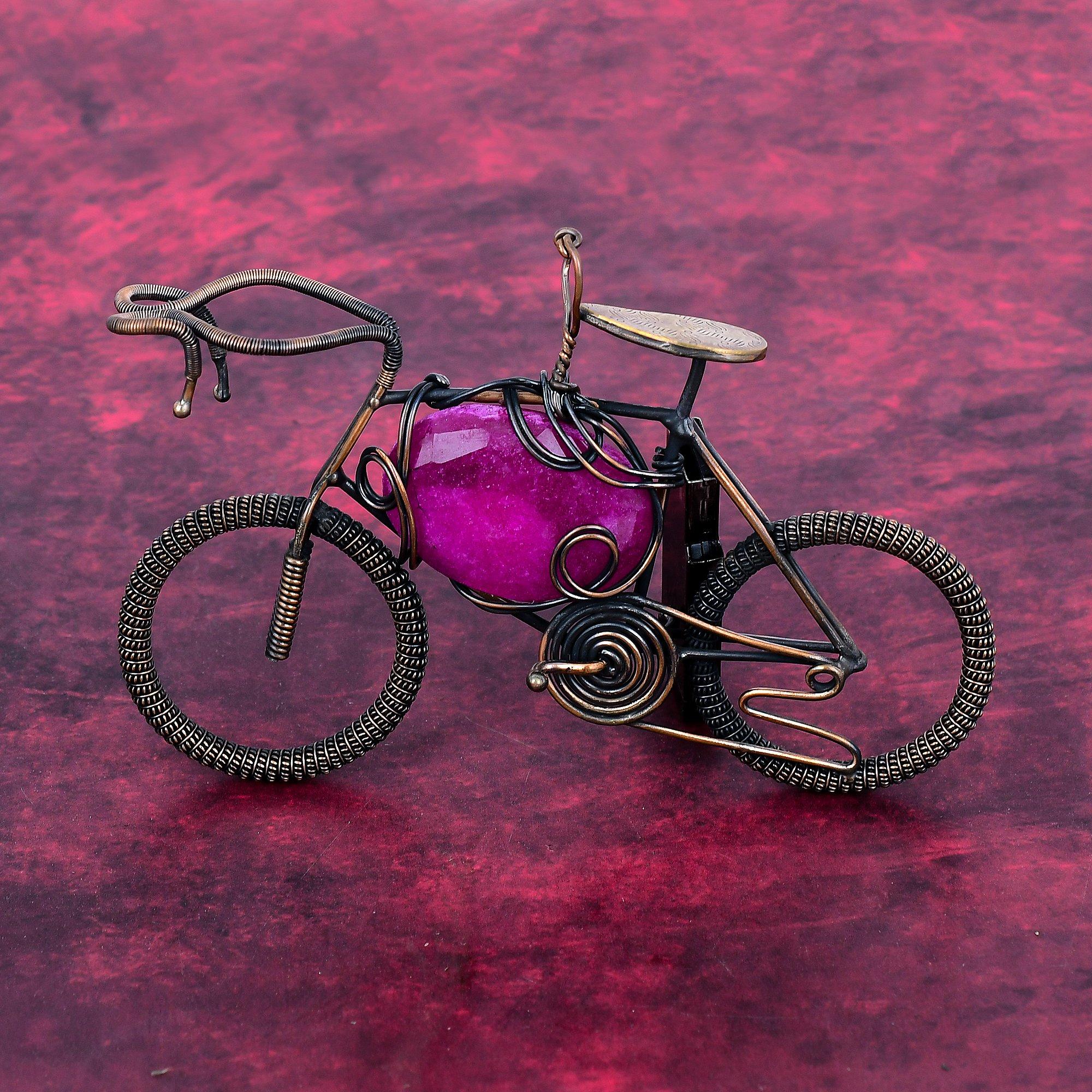 Faceted Kashmir Ruby Gemstone Pendant Copper Wire Wrapped Handmade Cycle Pendant